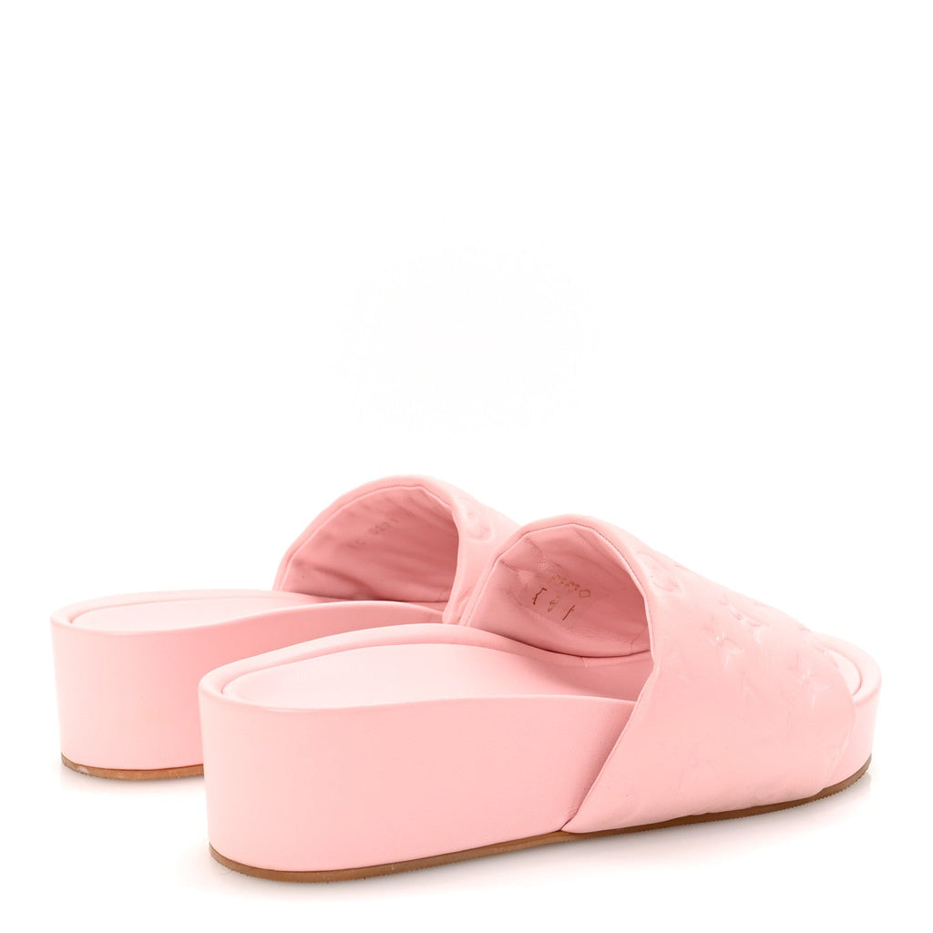 Louis Vuitton Lambskin Embossed Monogram Jumbo Flatform Mule Sandals 41 Rose Clair
