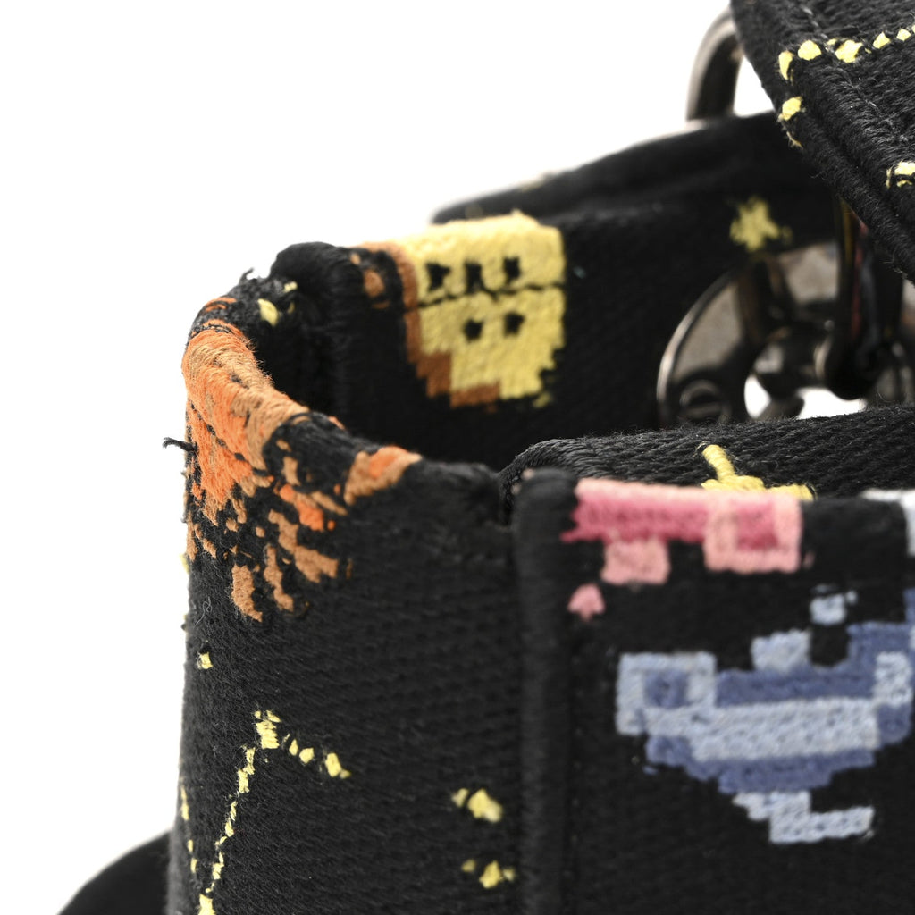 Christian Dior Canvas Pixel Zodiac Embroidered Medium Lady D-Lite Nero Multicolor