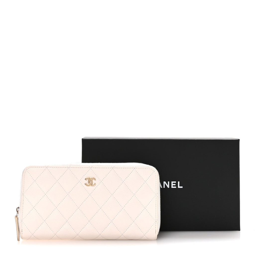 Caviar Quilted Large Gusset Zip Around Wallet White