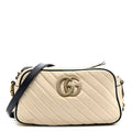 Gucci Vintage Effect Calfskin Matelasse Diagonal Small Torchon GG Marmont Chain Shoulder Bag Mystic White Blue Agata