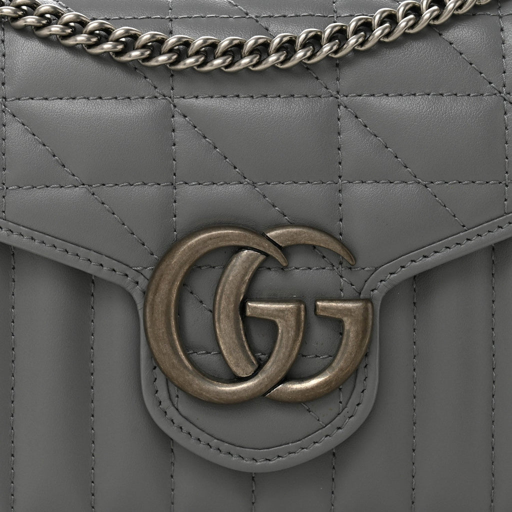 Gucci Calfskin Matelasse Aria GG Marmont Chain Wallet Deep Grey