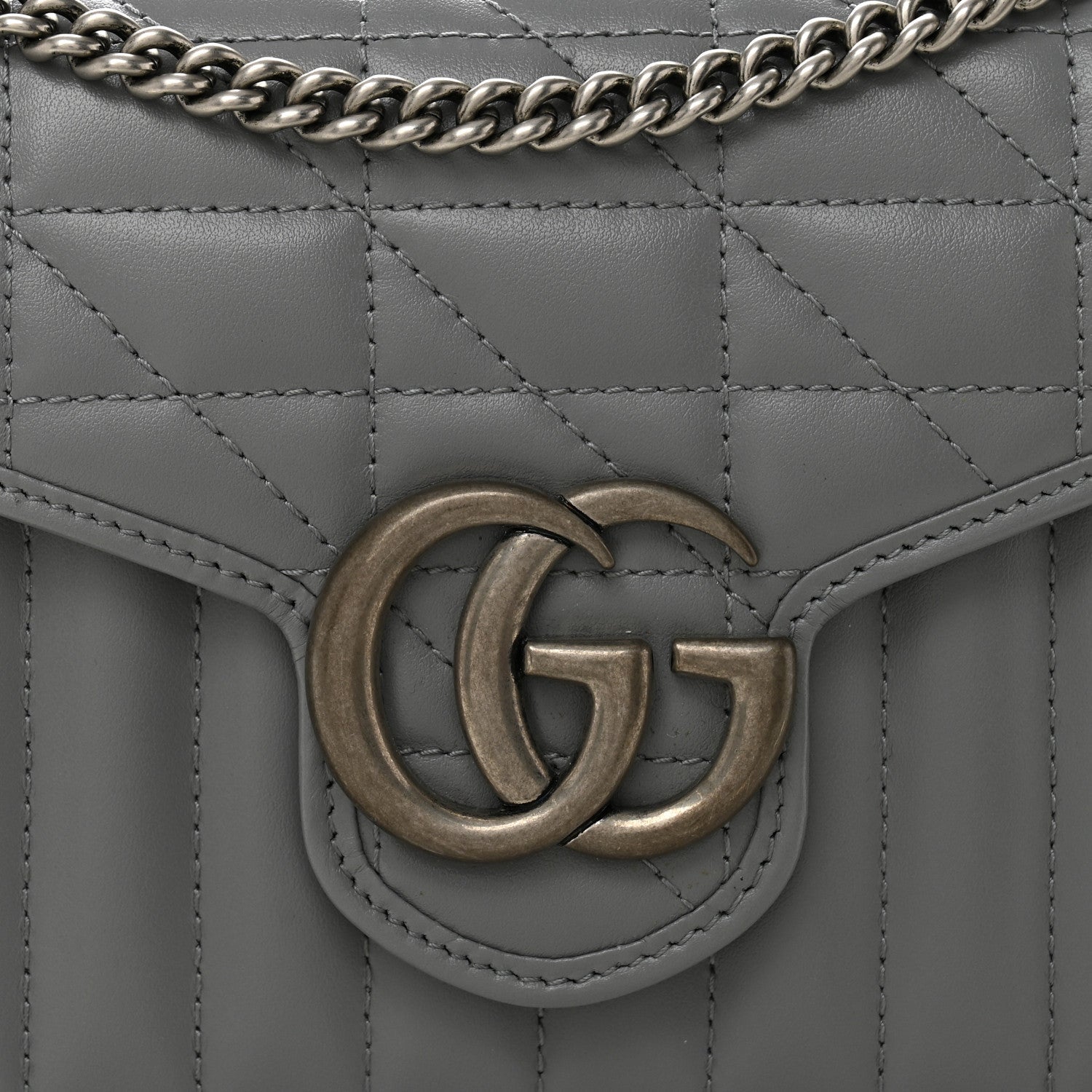 Gucci Calfskin Matelasse Aria GG Marmont Chain Wallet Deep Grey