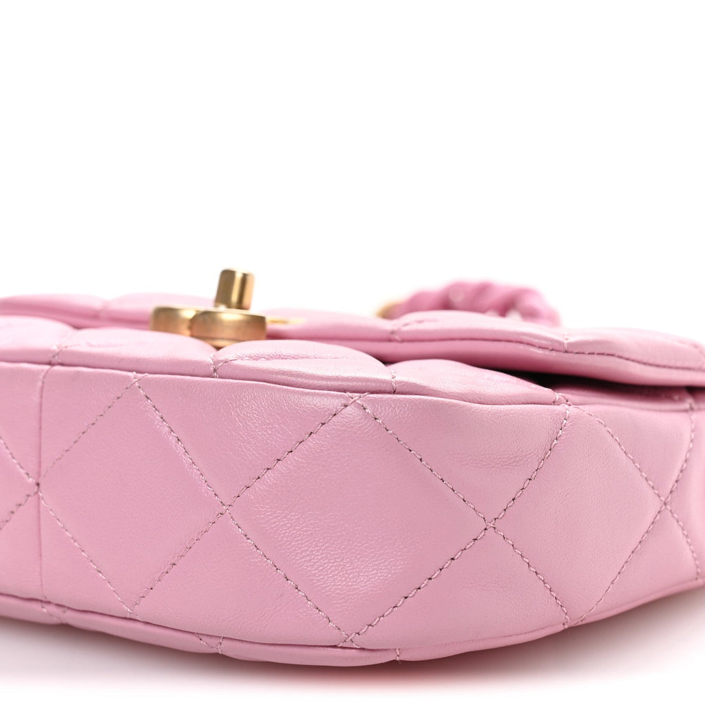 Chanel Lambskin Quilted Mini Lacquered Chain Flap Pink