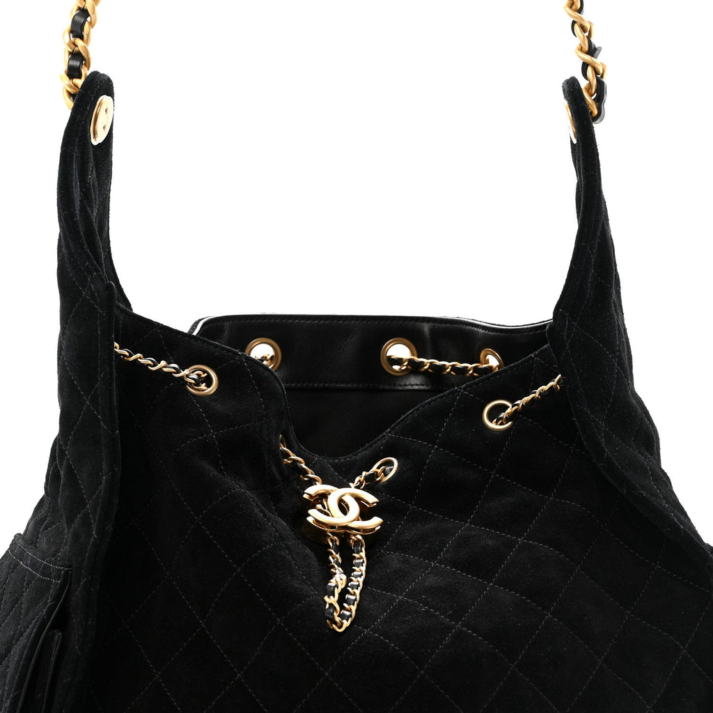 Chanel Suede Quilted Medium Chanel 25 Handbag Black