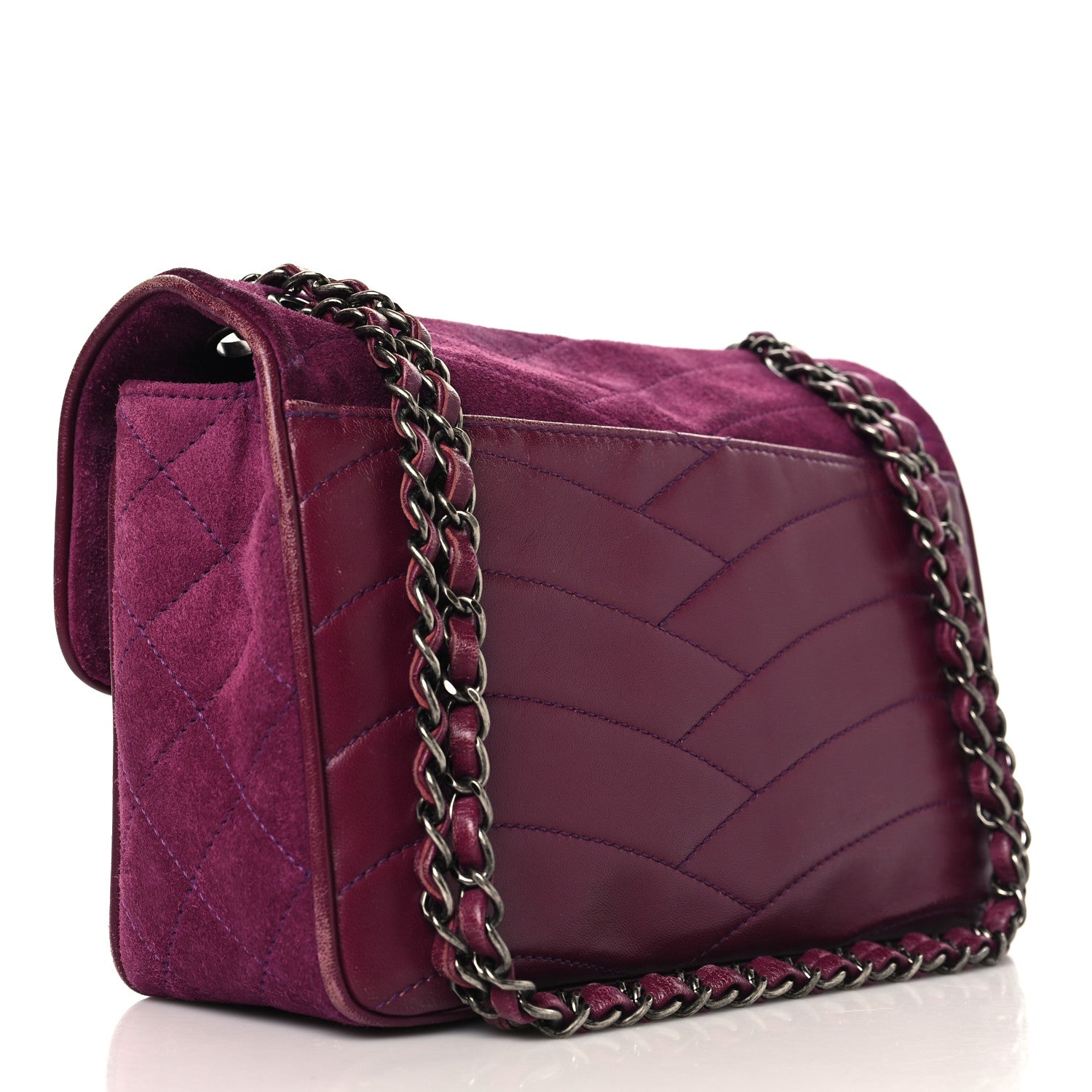 Chanel Suede Lambskin Scallop Quilted Medium Pagoda Flap Purple