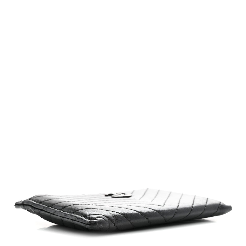 Lambskin Chevron Quilted Card Holder Black