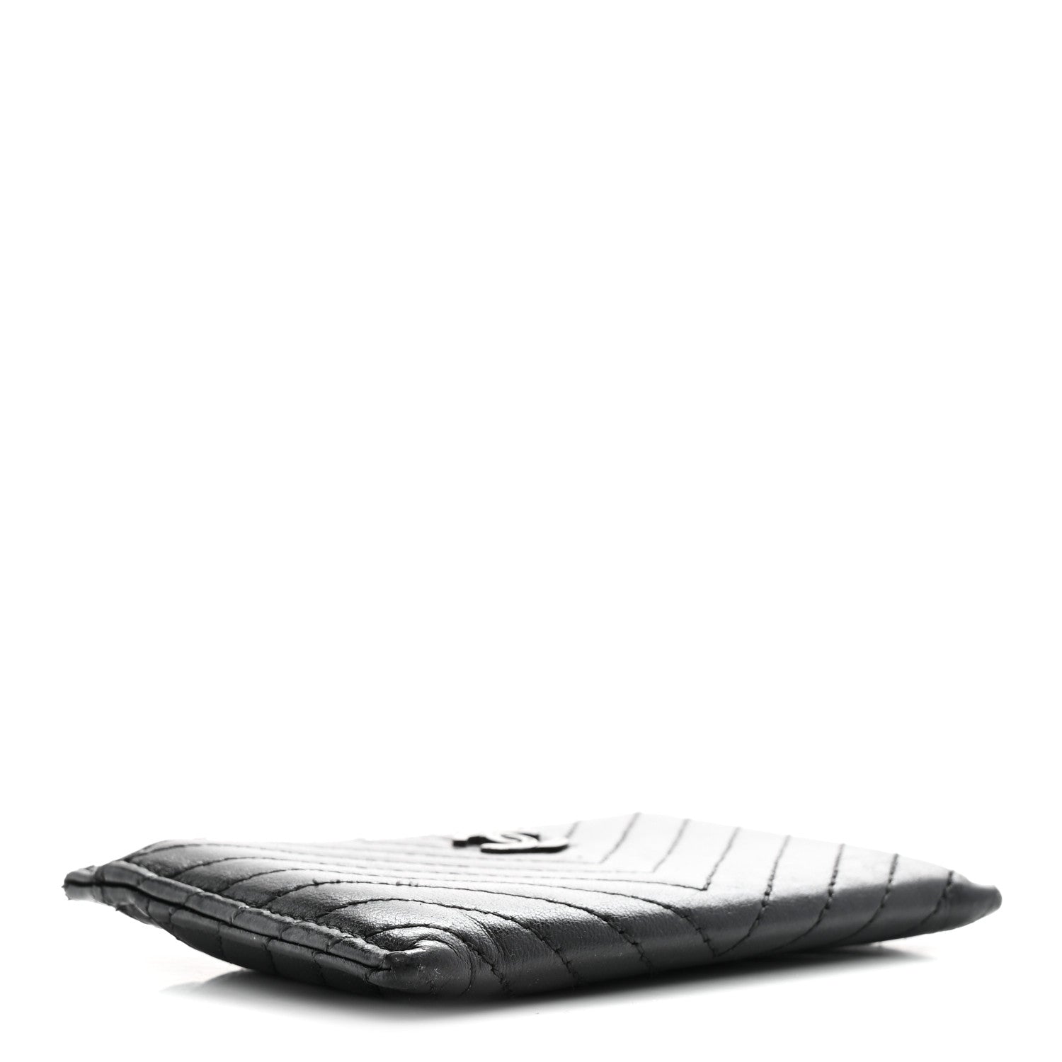 Lambskin Chevron Quilted Card Holder Black