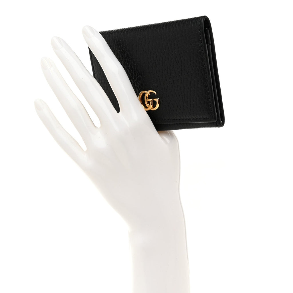 Gucci Pebbled Calfskin GG Marmont Card Case Black