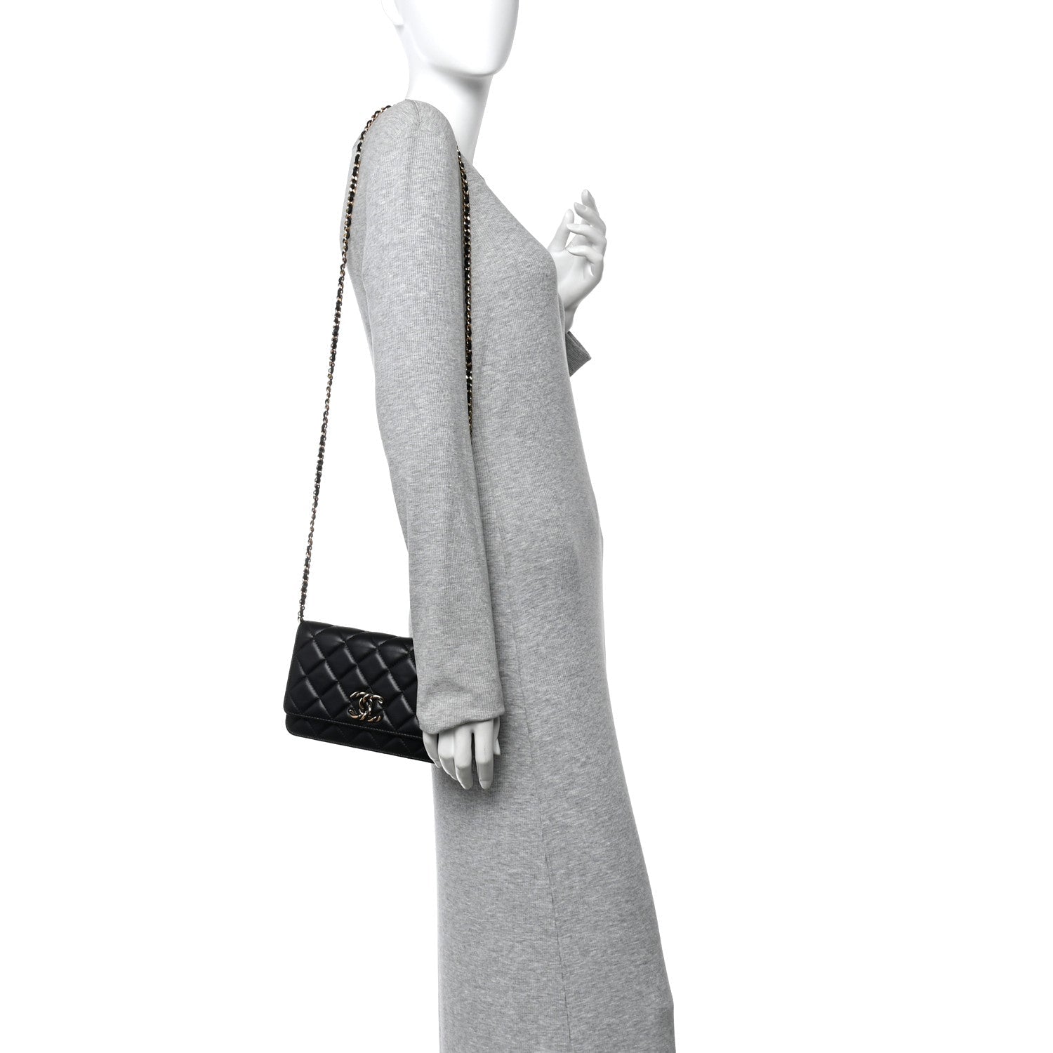 Chanel Lambskin Quilted Twisted CC Wallet On Chain WOC Black
