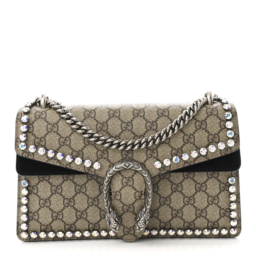 Gucci GG Supreme Monogram Crystal Small Dionysus Shoulder Bag Black