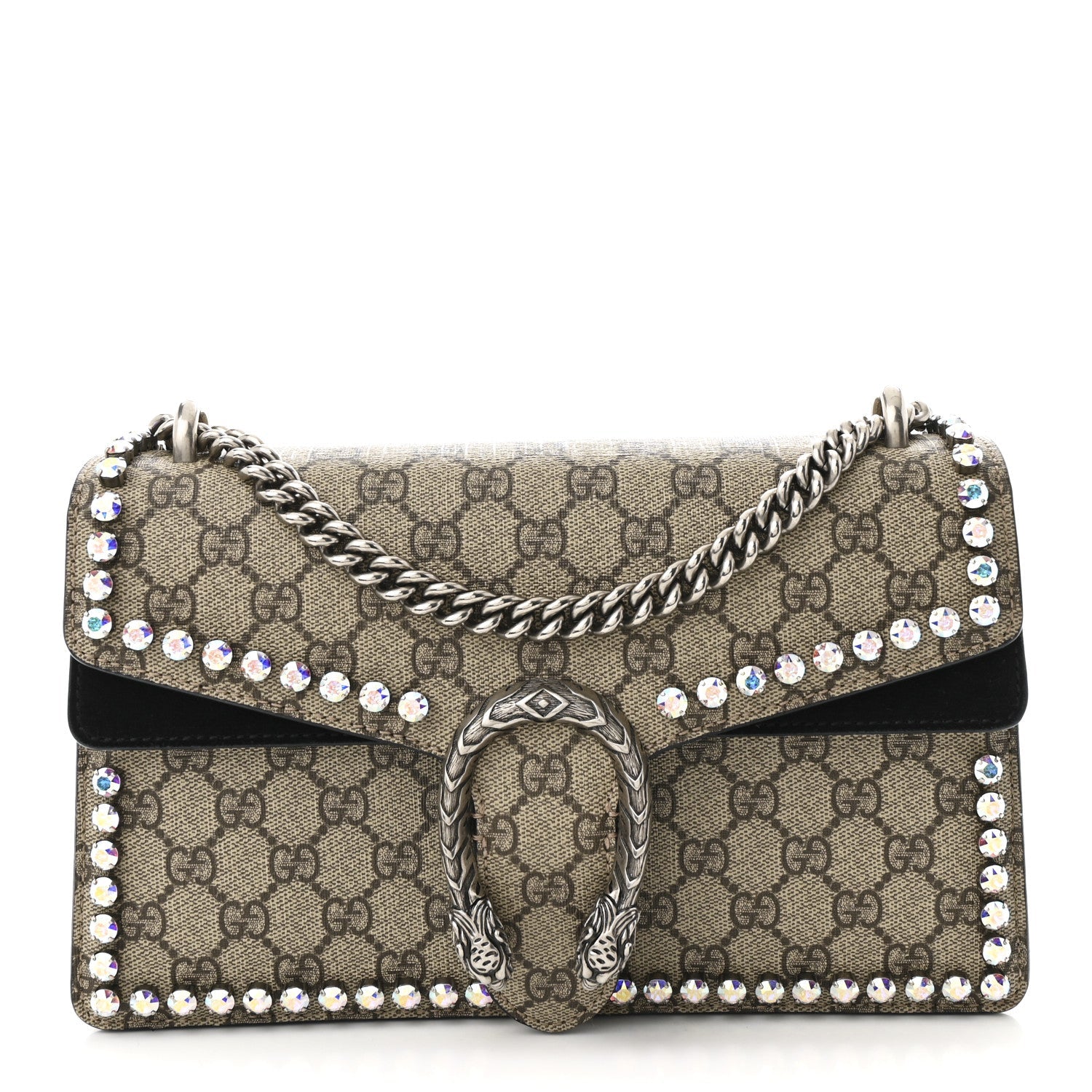 Gucci GG Supreme Monogram Crystal Small Dionysus Shoulder Bag Black