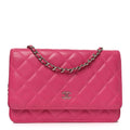 Chanel Lambskin Quilted Wallet On Chain WOC Dark Pink