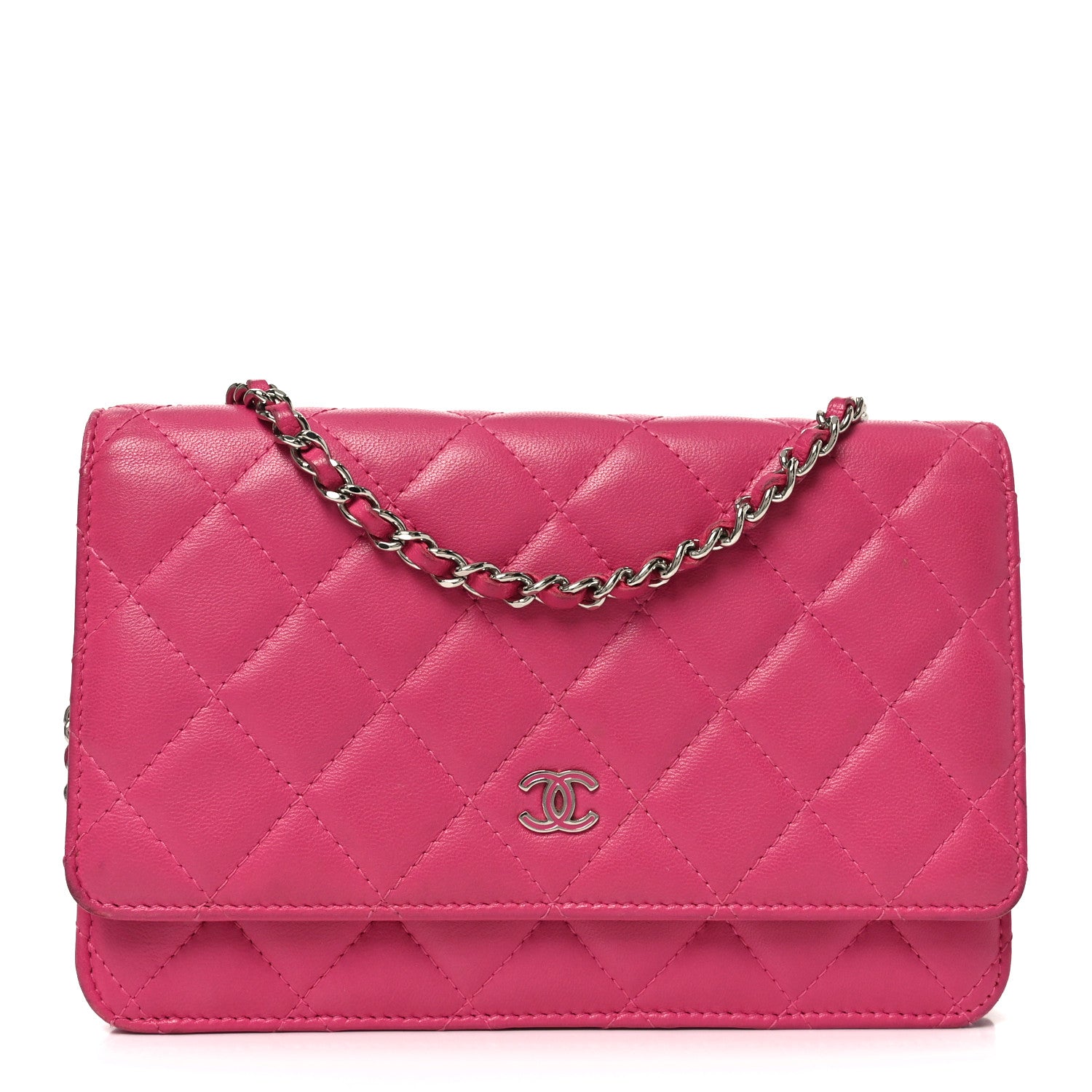 Chanel Lambskin Quilted Wallet On Chain WOC Dark Pink