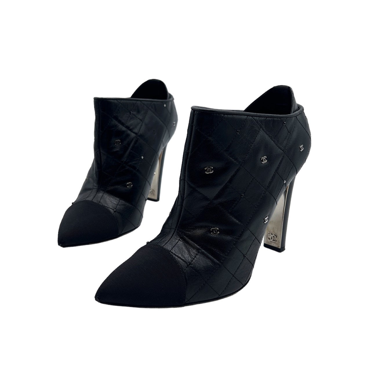 Chanel Black Quilted Leather Pointed Toe Ankle Boots - Sz 39.5