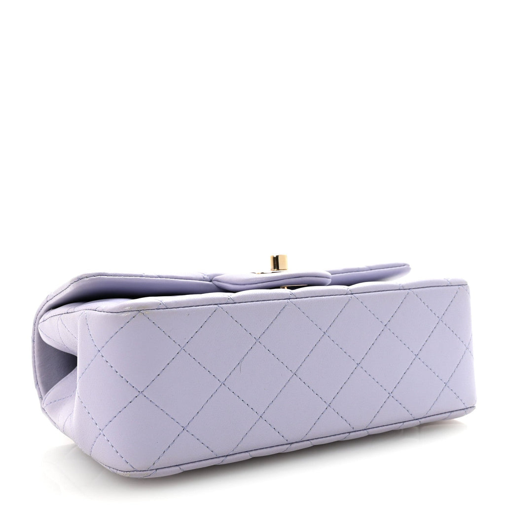 Chanel Lambskin Quilted Mini Top Handle Rectangular Flap Light Purple