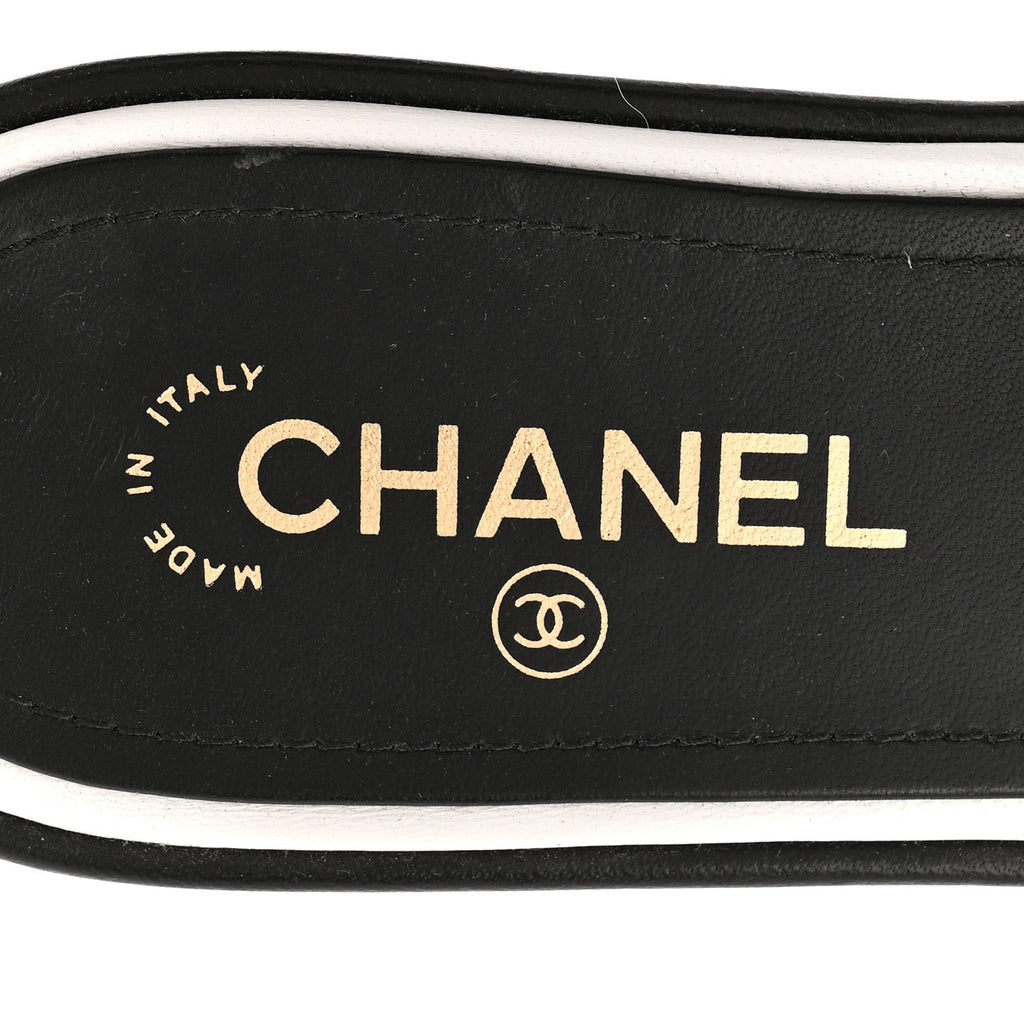 Lambskin Embroidered CC Mule Sandal 40 Black White