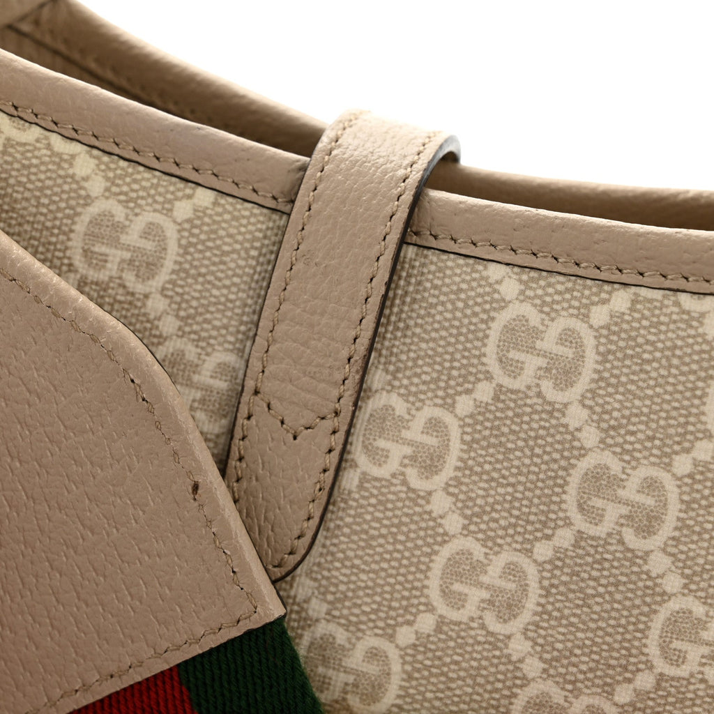 Gucci GG Supreme Monogram Textured Dollar Calfskin Mini Jackie 1961 Hobo Beige Mystic White Oatmeal