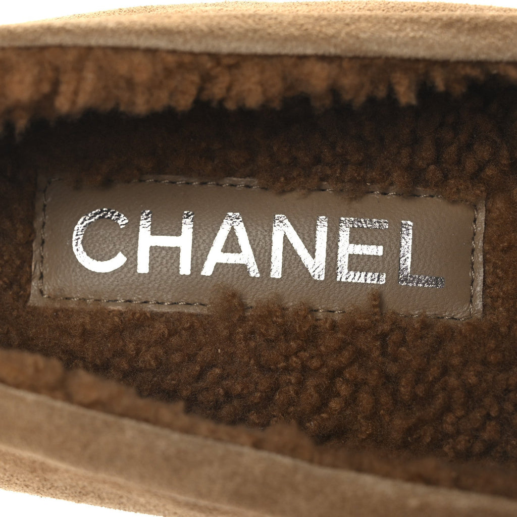 Chanel Suede Calfskin CC Loafers 36.5 Dark Beige