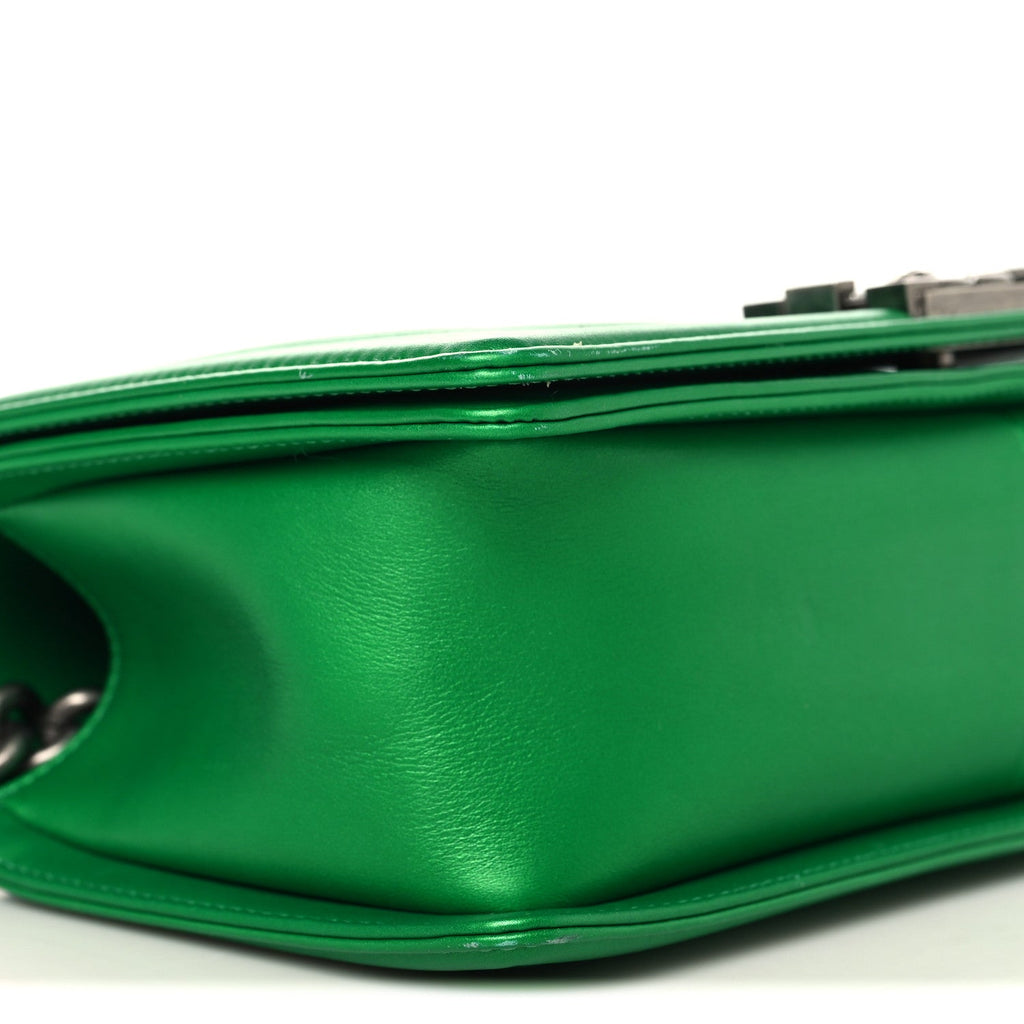 Chanel Metallic Calfskin Quilted Medium Boy Flap Green