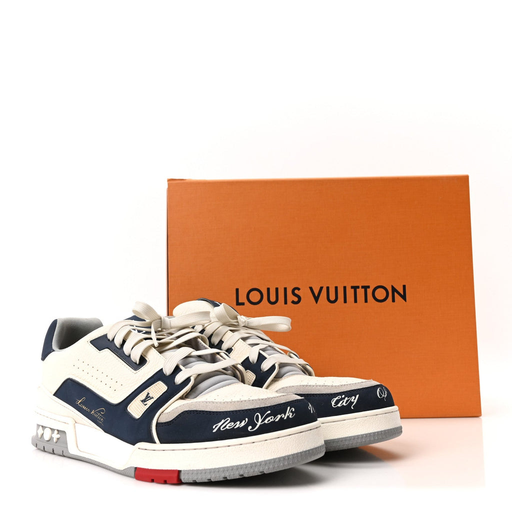 Louis Vuitton Calfskin Mens New York City of Dreams LV Trainer Maxi Sneakers 11 White Navy