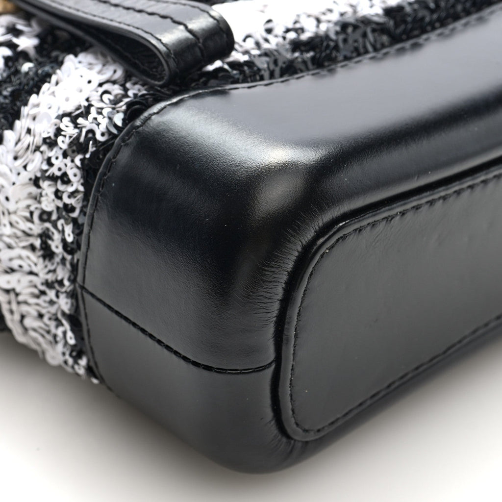 Chanel Sequin Calfskin Small Gabrielle Hobo Black White