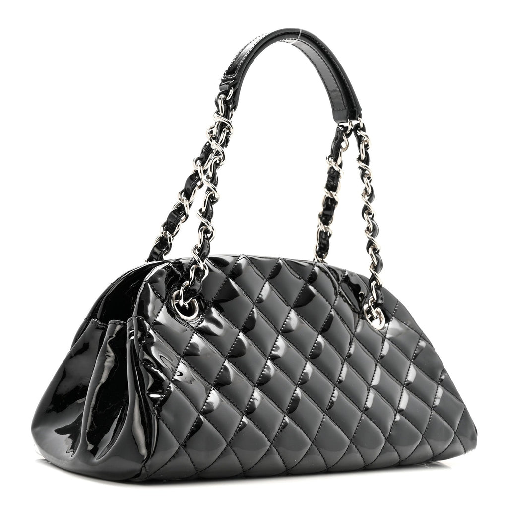 Chanel Patent Quilted Small Just Mademoiselle Bowling Bag Black