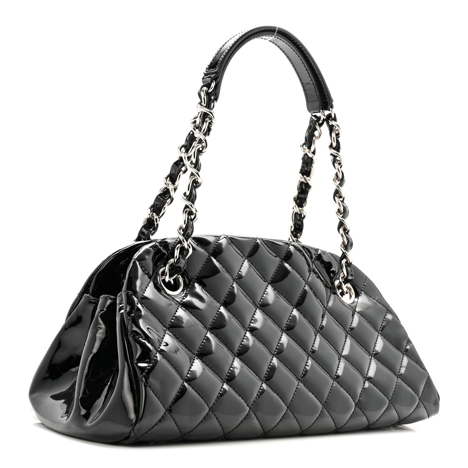 Chanel Patent Quilted Small Just Mademoiselle Bowling Bag Black