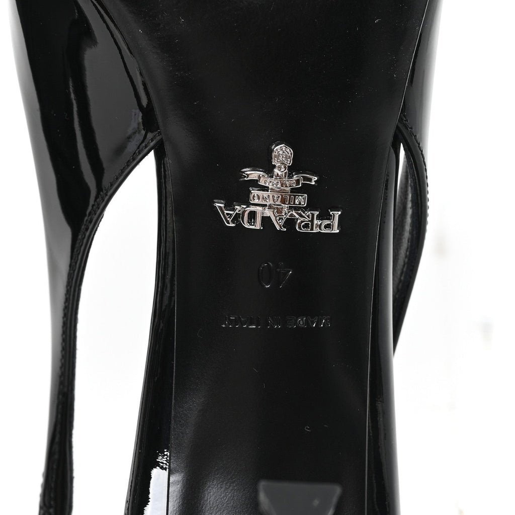 Prada Vernice Logo Pointed Toe Slingback Pumps 40 Black