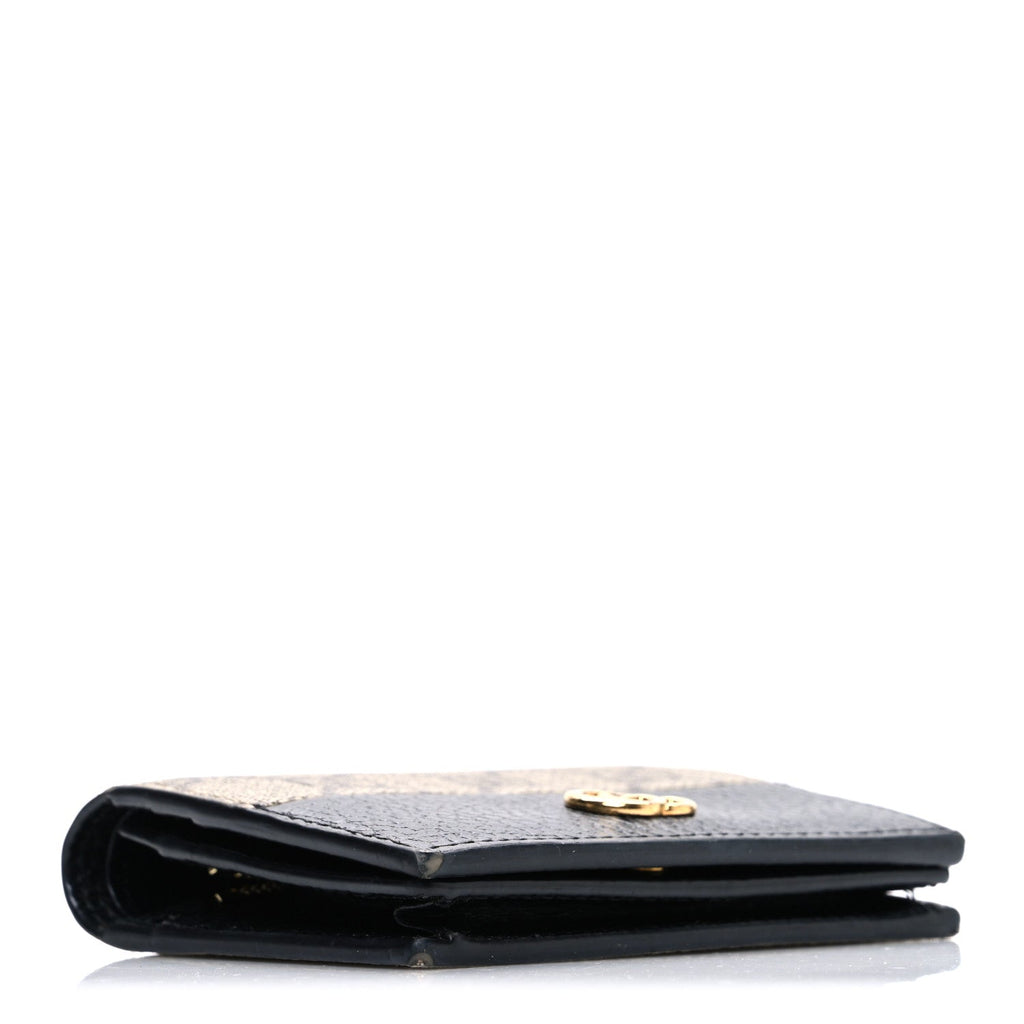 Gucci Dollar Calfskin GG Supreme Monogram GG Marmont Card Case Black Beige Ebony