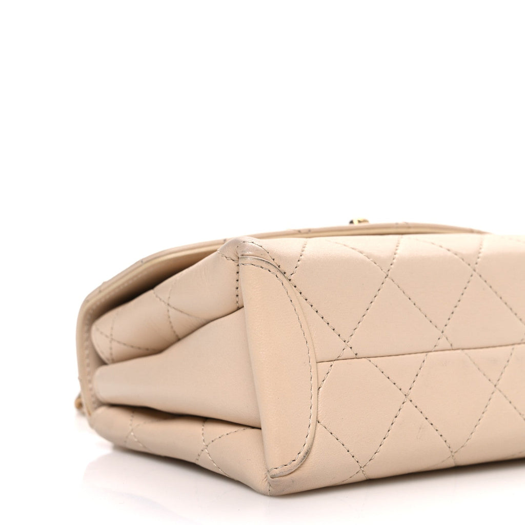 Chanel Lambskin Quilted Small Trendy Spirit Top Handle Bag Beige