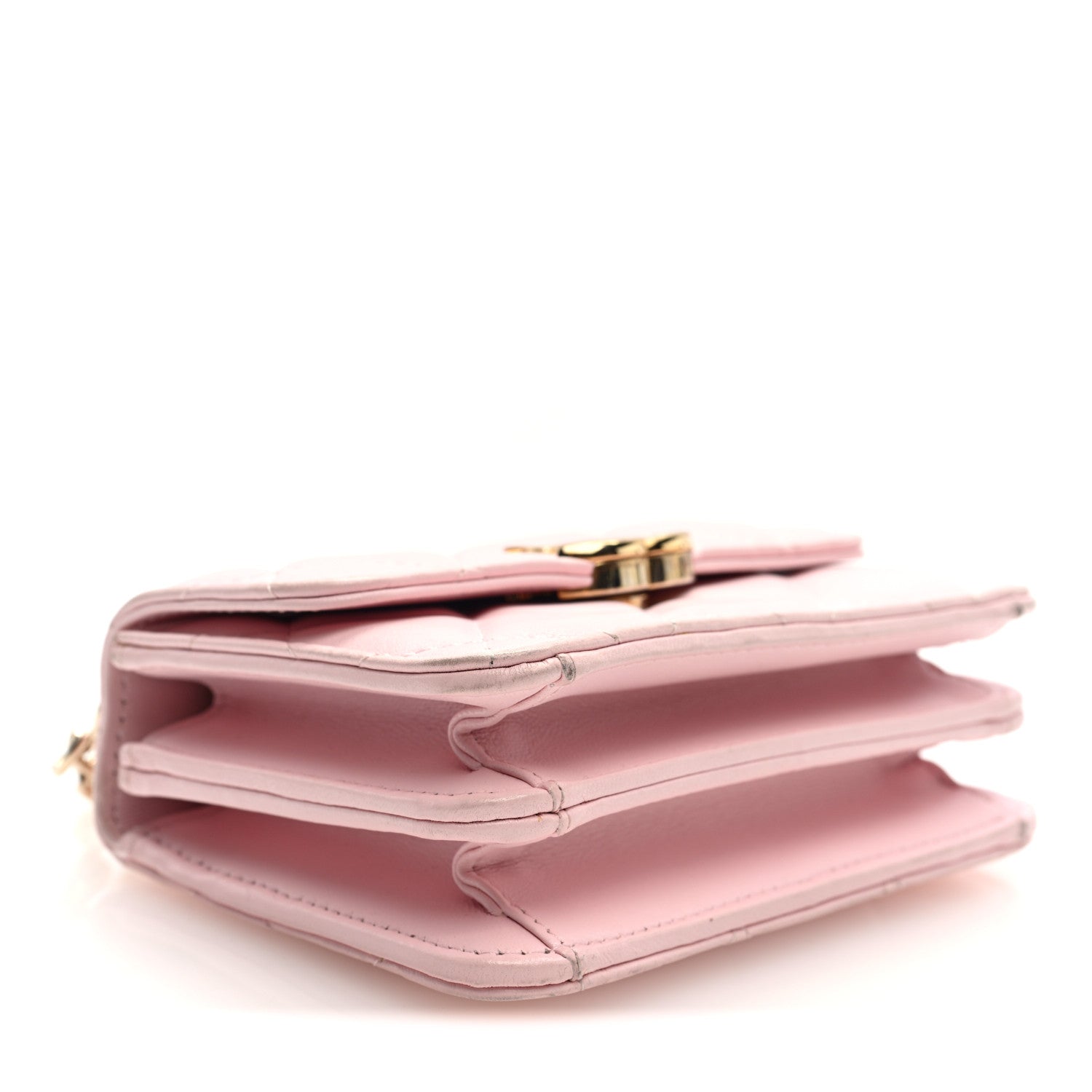 Chanel Lambskin Quilted Pick Me Up Clutch With Chain Pink