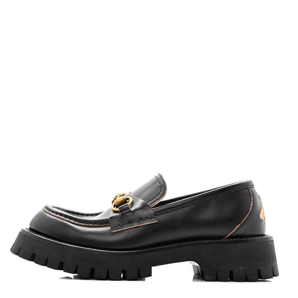 Gucci Cordovan Lux Womens Harald Horsebit 25mm Platform Loafers 37.5 Black