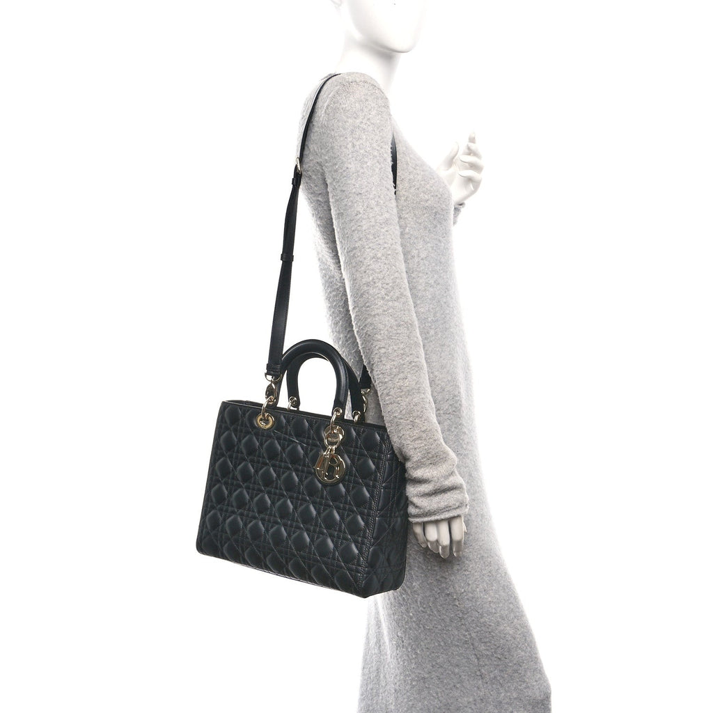 Christian Dior Lambskin Cannage Large Lady Dior Black