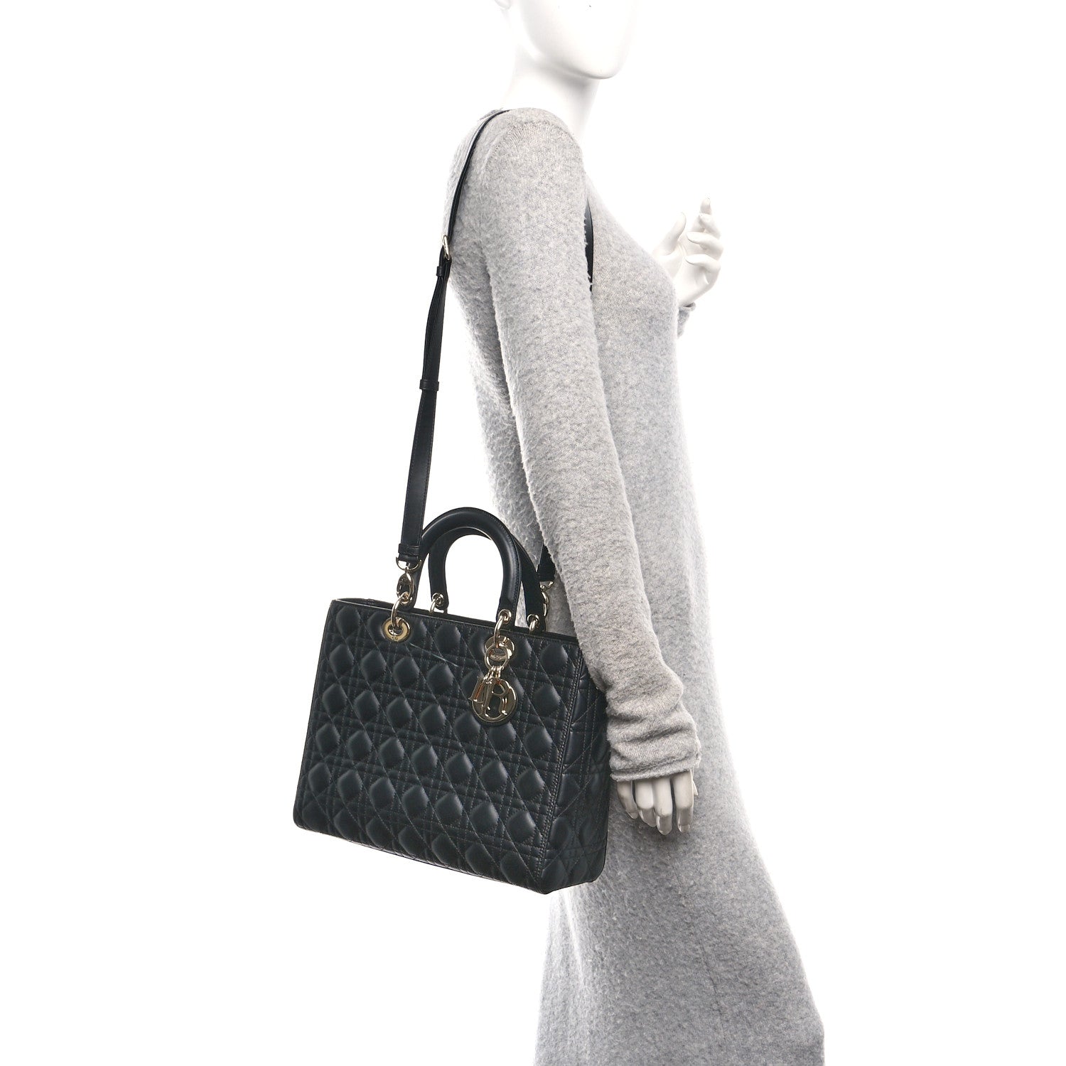 Christian Dior Lambskin Cannage Large Lady Dior Black