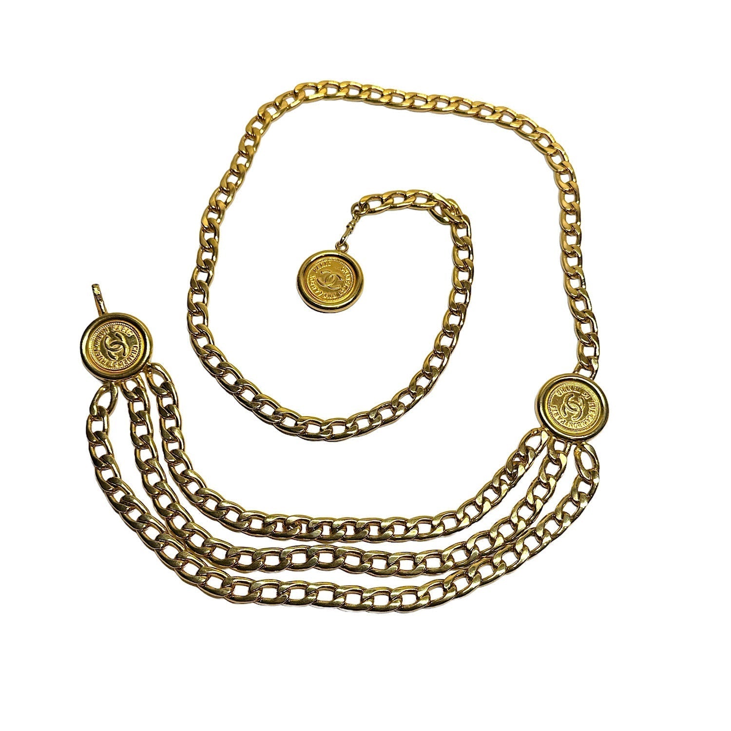 Vintage Chanel Gold Plated Cambon 31 Rue Coin Chain 3-Row Belt