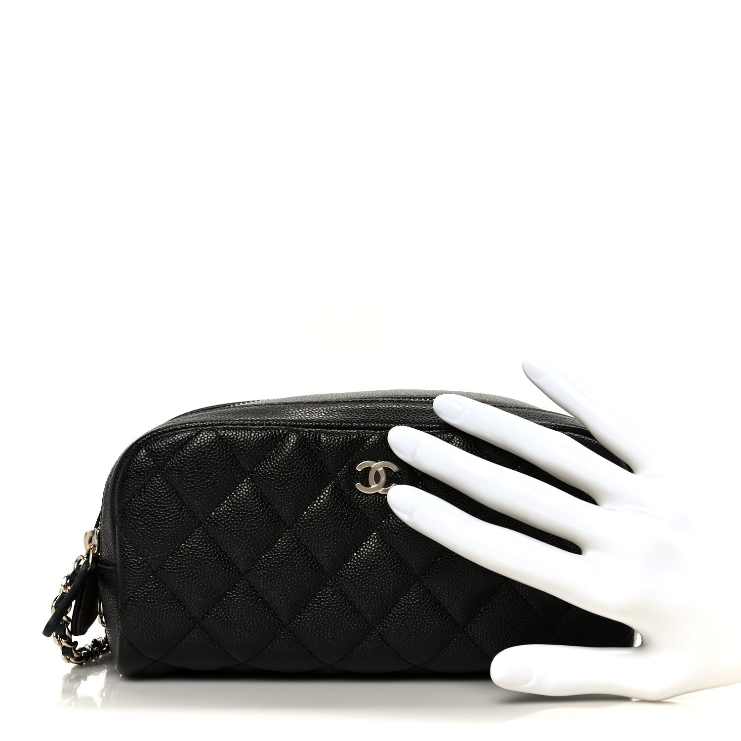 Chanel Caviar Quilted Toiletry Case With Chain Black