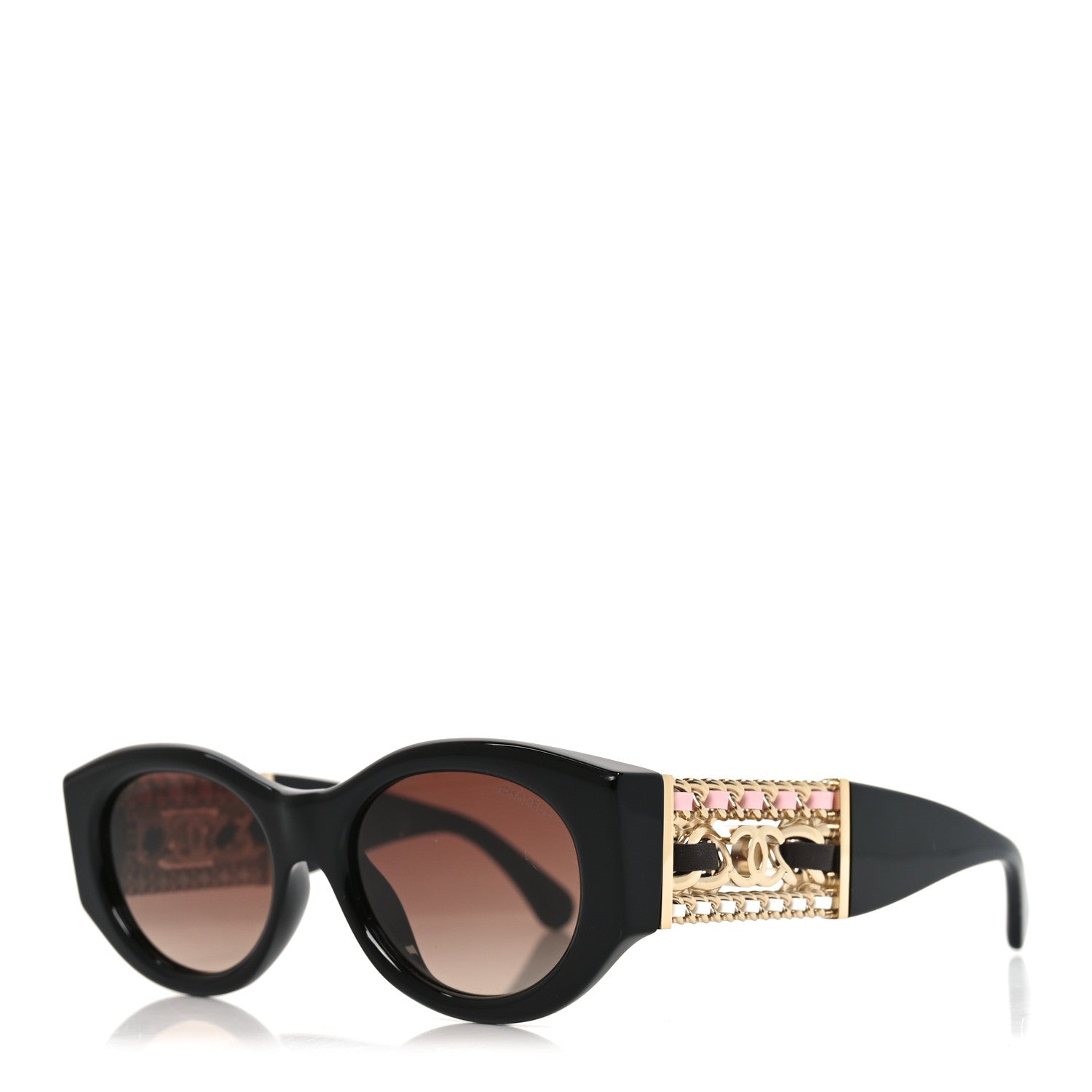 Acetate Calfskin Chain CC Sunglasses 5536-Q-A Black