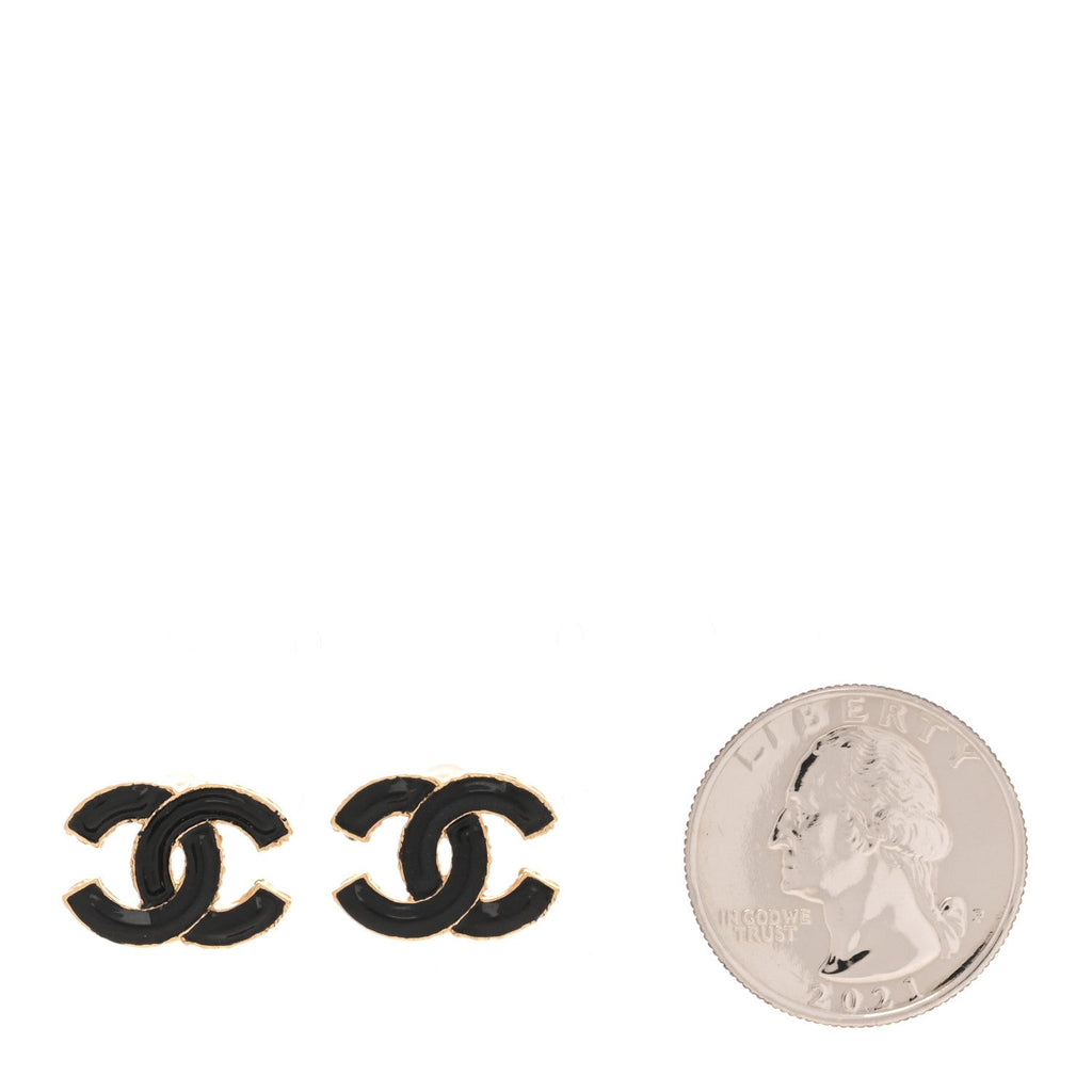 Metal Enamel CC Earrings Black Gold