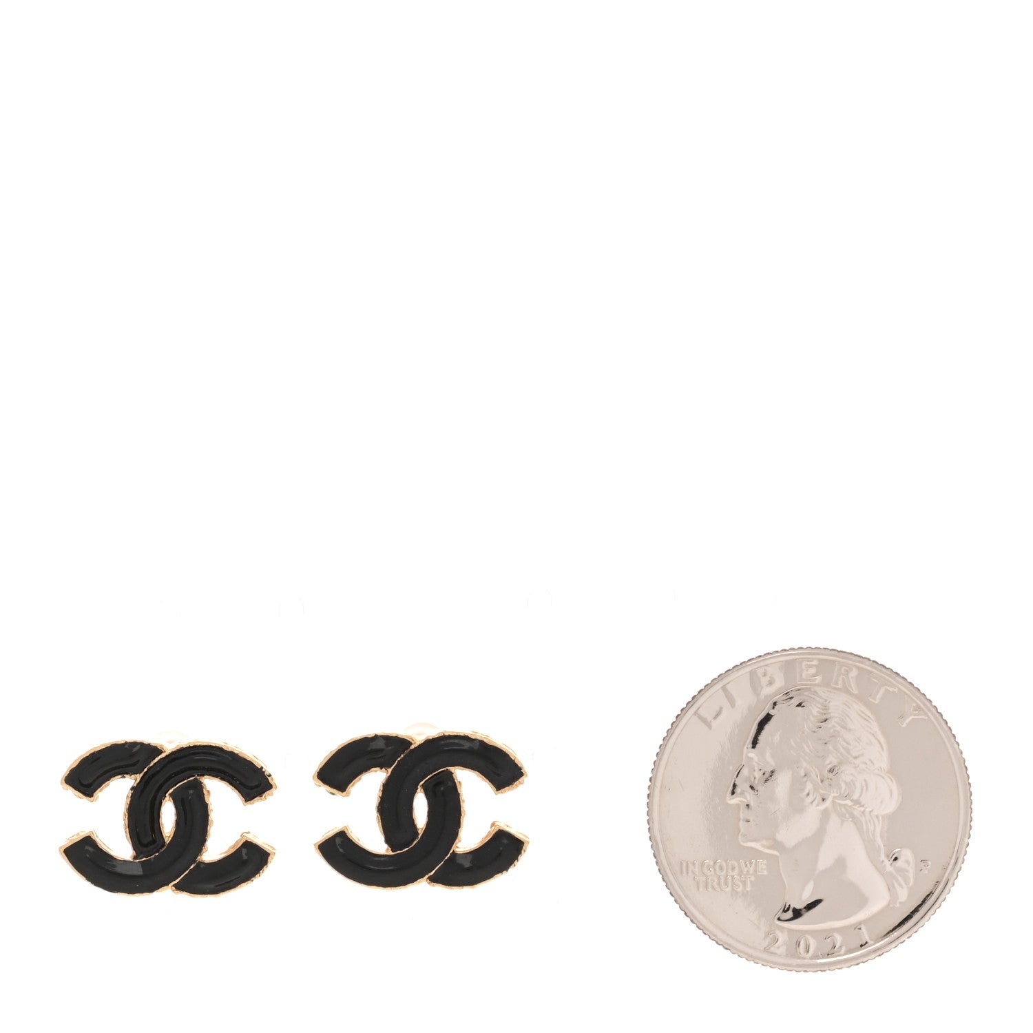Metal Enamel CC Earrings Black Gold