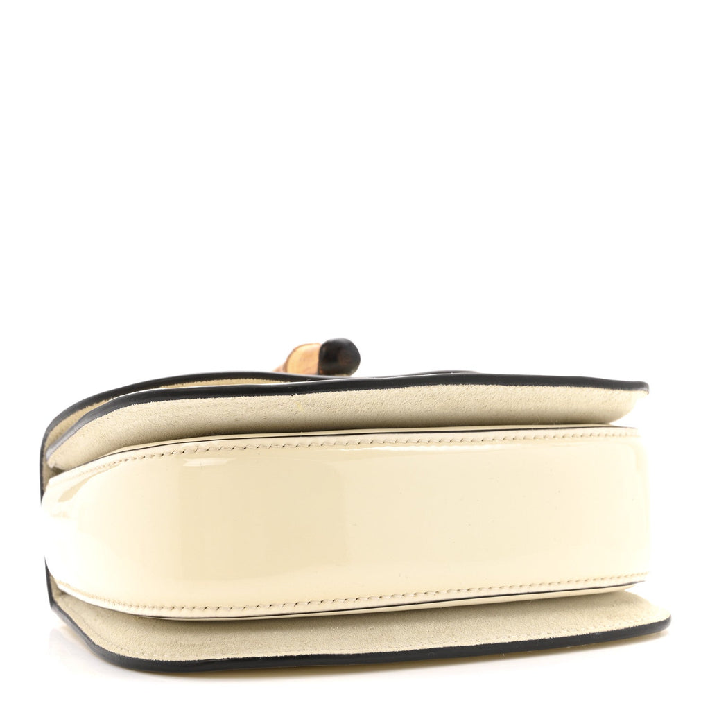 Gucci Patent Crystal Mini Bamboo 1947 Top Handle Chain Bag White
