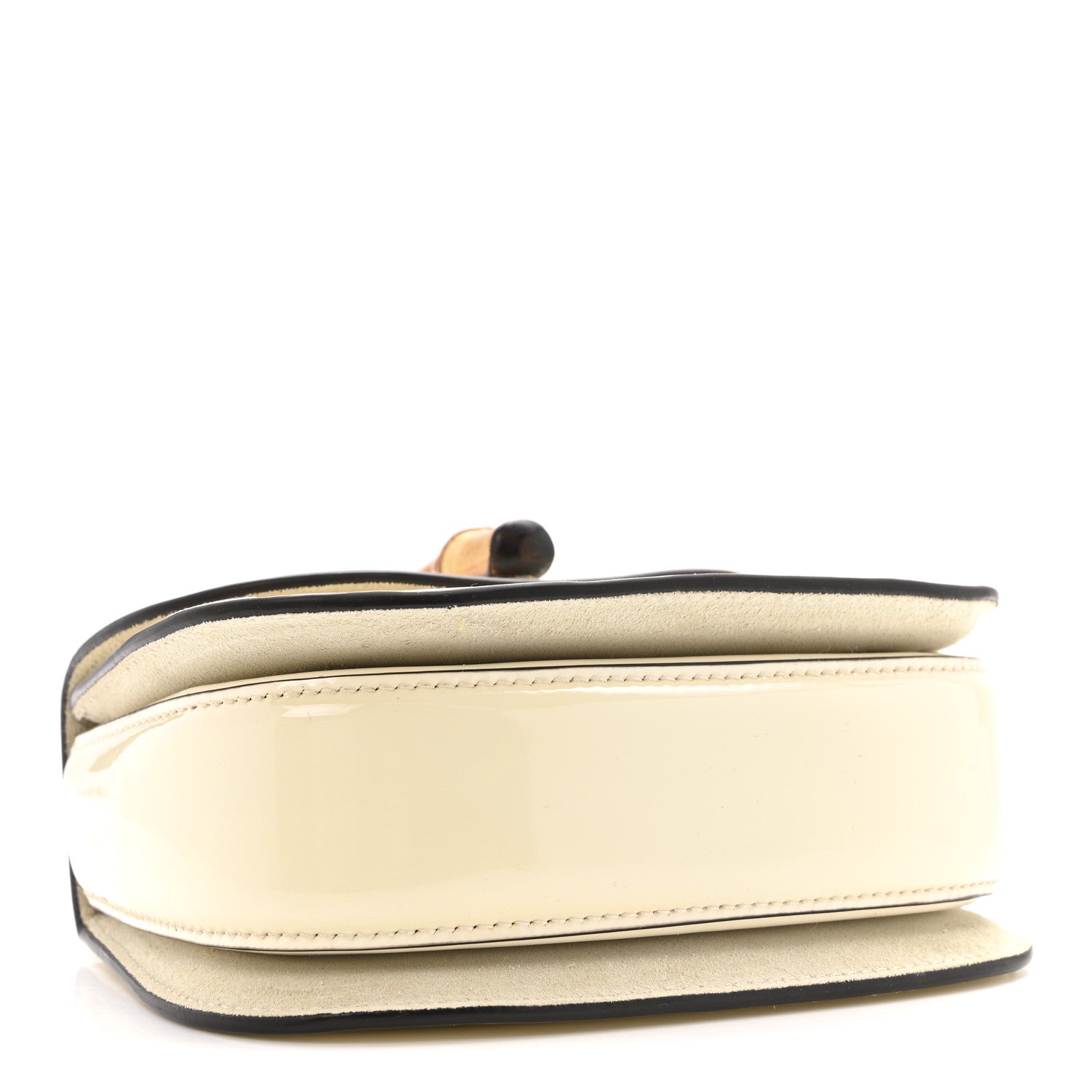 Gucci Patent Crystal Mini Bamboo 1947 Top Handle Chain Bag White