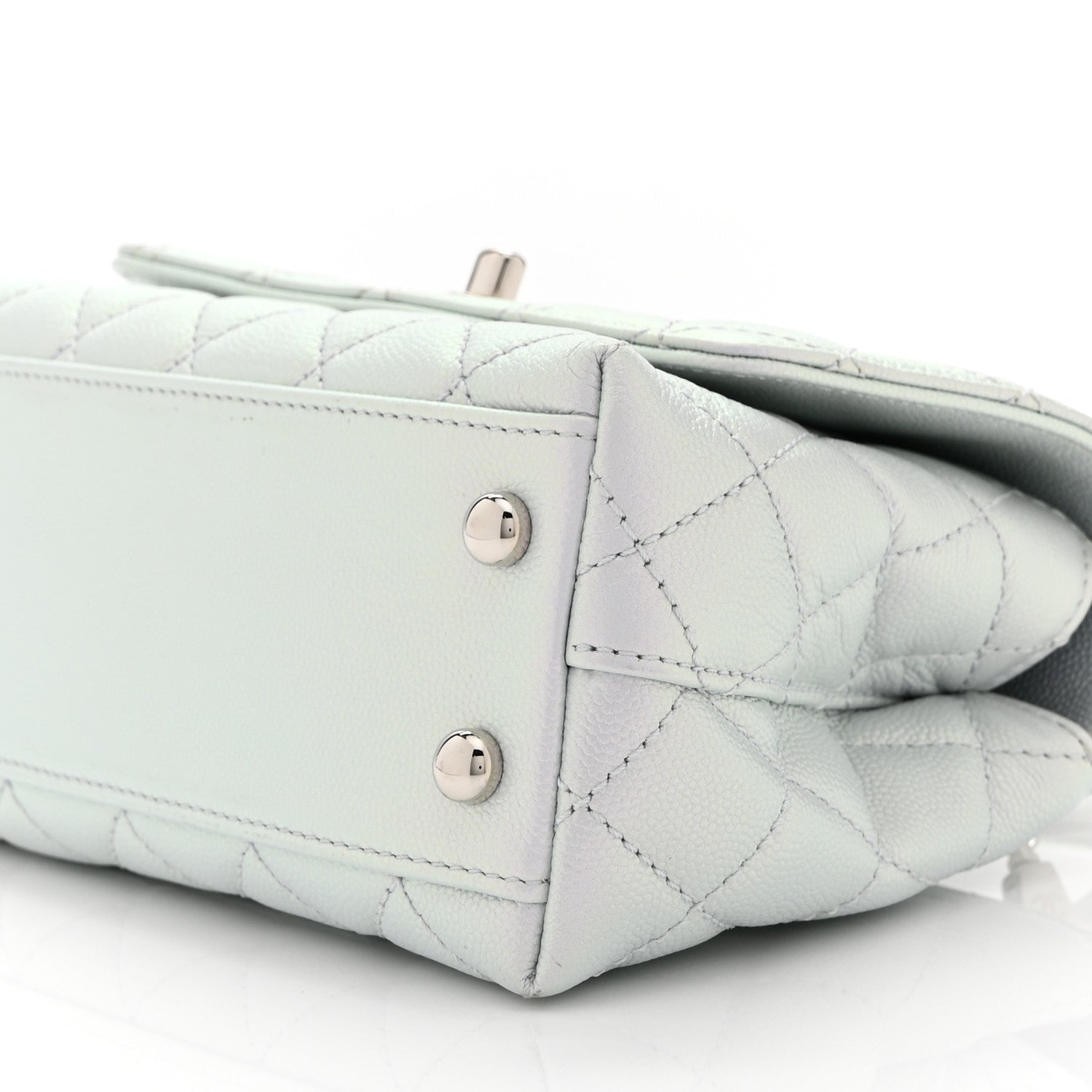 Chanel Iridescent Caviar Quilted Extra Mini Coco Handle Flap Light Blue