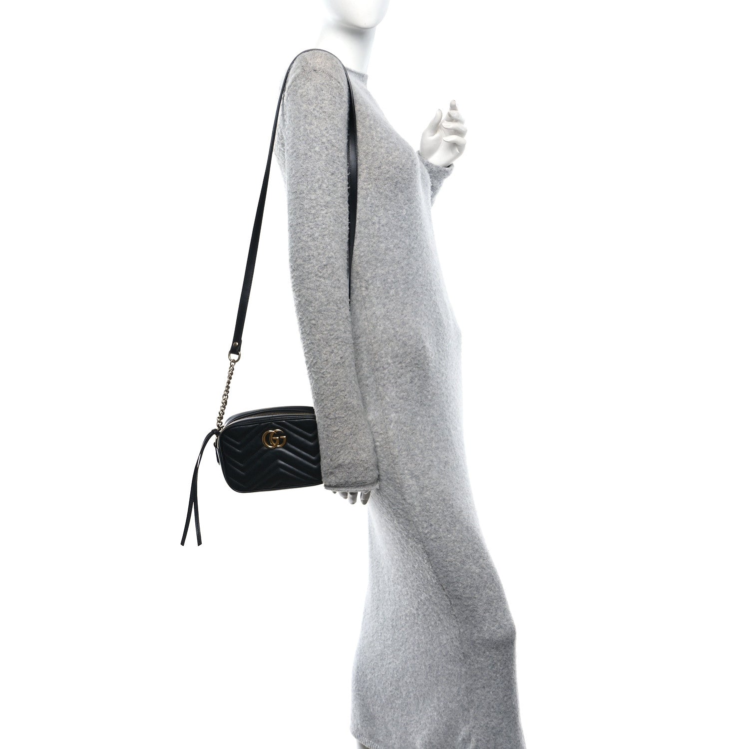 Gucci Calfskin Matelasse Mini GG Marmont Chain Shoulder Bag Black