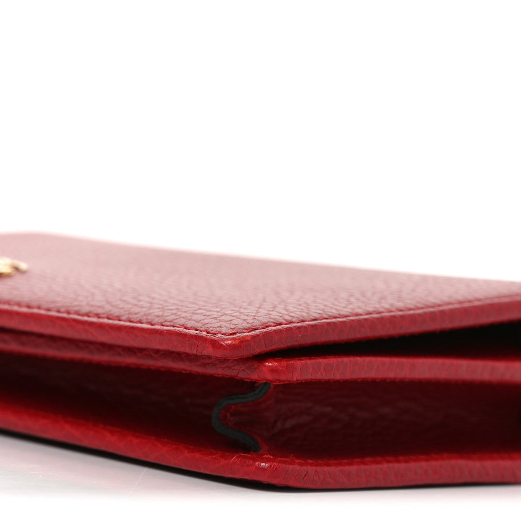 Gucci Dollar Calfskin Mini GG Marmont Chain Wallet Hibiscus Red