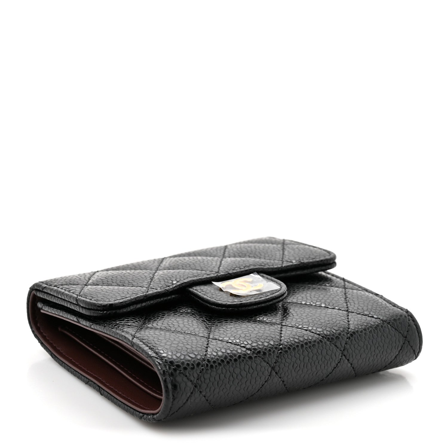 Caviar Quilted Compact Flap Wallet Black