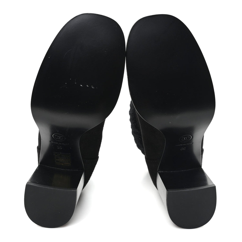 Chanel Suede Lambskin Knit CC Short Boots 39 Black