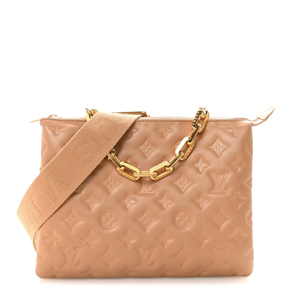 Louis Vuitton Lambskin Embossed Monogram Coussin PM Camel