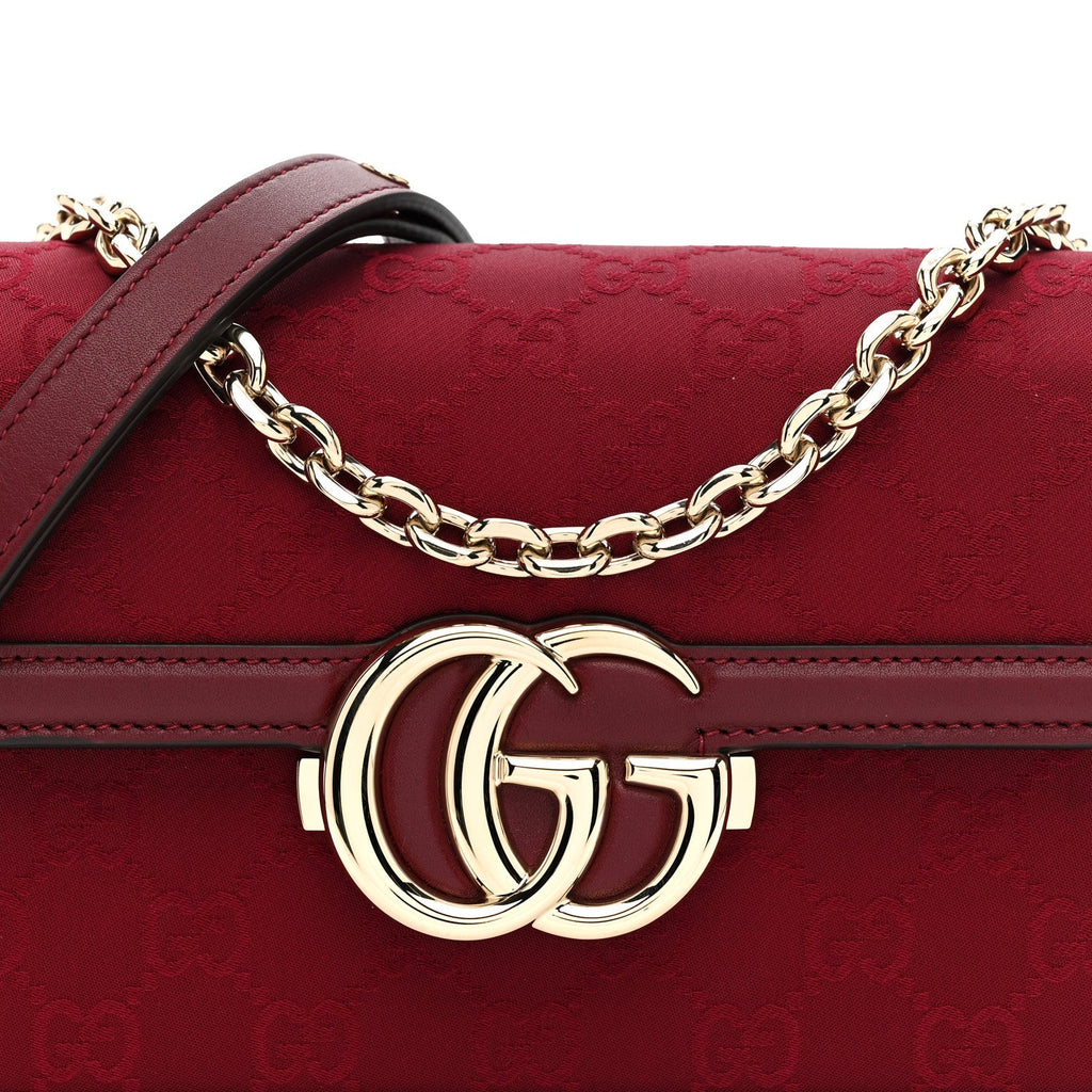 Gucci Crepe Wool Silk GG Monogram Go Small Shoulder Bag Rosso Ancora