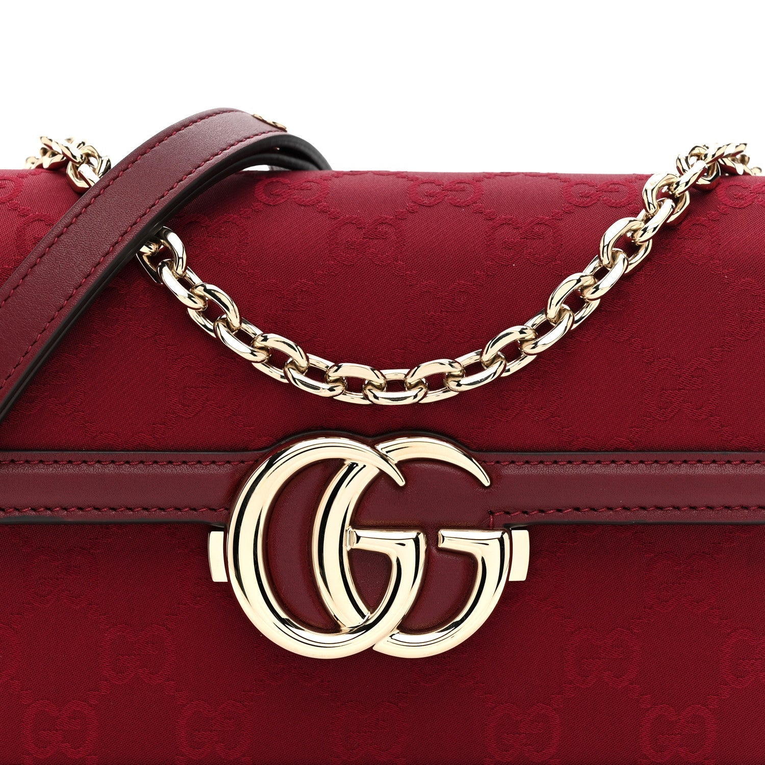 Gucci Crepe Wool Silk GG Monogram Go Small Shoulder Bag Rosso Ancora