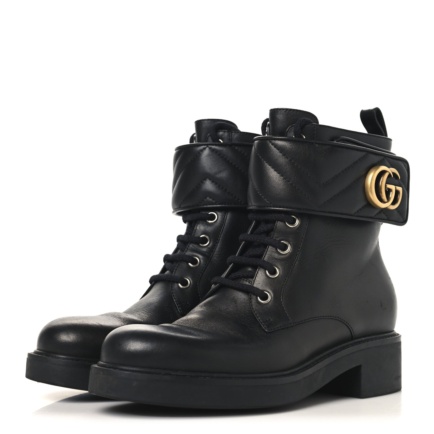 Gucci Flores Calfskin Nappa Matelasse GG 40mm Ankle Boots 37 Black